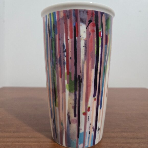 Starbucks Tumbler Travel Mug Ceramic 2015 Graffiti Paint Drip Design 12oz 355ml - Picture 3 of 7